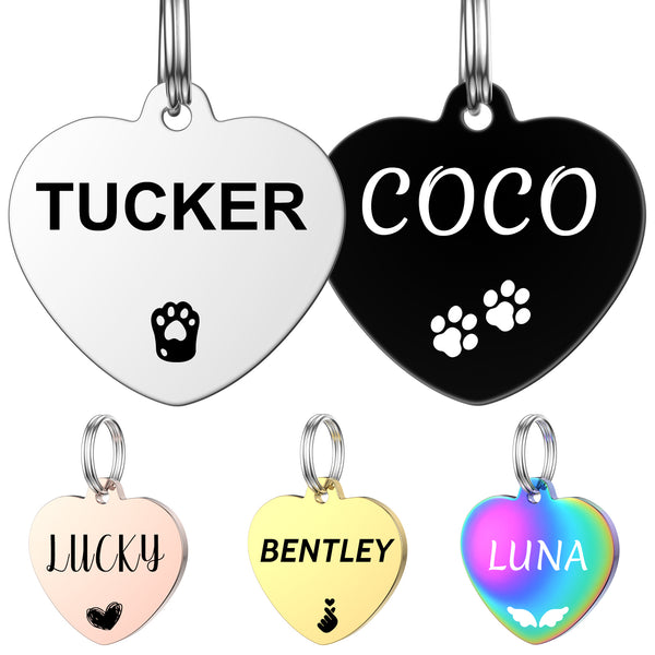 Personalized Dog Tags Cat Tags Engraved for Pets - Stainless Steel Custom Dog and Cat Tags with Various Cute and Beautiful Icons, Double Sided Engraved Pet ID Tags Dog Name Tag, Heart