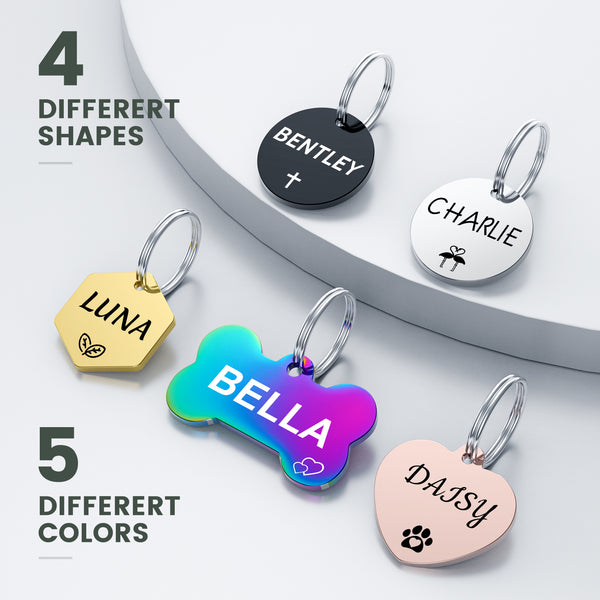 Personalized Dog Tags Cat Tags Engraved for Pets - Stainless Steel Custom Dog and Cat Tags with Various Cute and Beautiful Icons, Double Sided Engraved Pet ID Tags Dog Name Tag, Heart