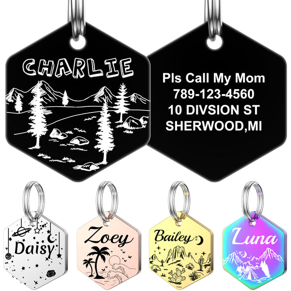 Personalized Dog Tags Cat Tags, YEHANTI Double Sided Engraved Pet ID Tags, Stainless Steel Dog Name Tags, Custom Dog Tags Engraved for Pets with Various Patterns