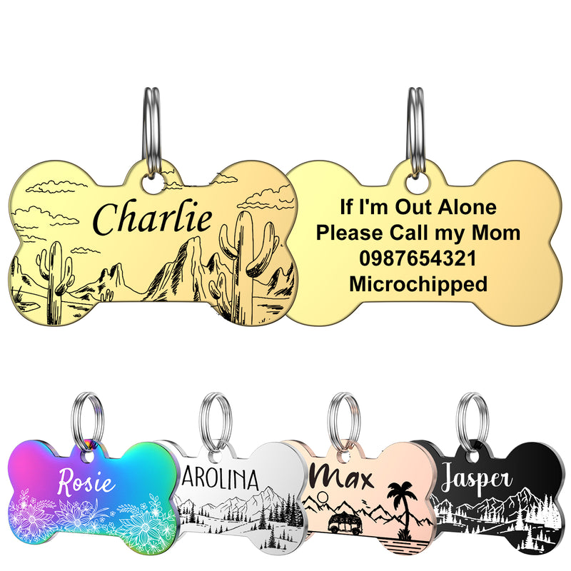 Bone Personalized Dog Tags YEHANTI Stainless Steel Custom Dog Tags Anti Lost Dog Tags Engraved for Pets Double Sided Deep Engraved Dog Cat Name Tag